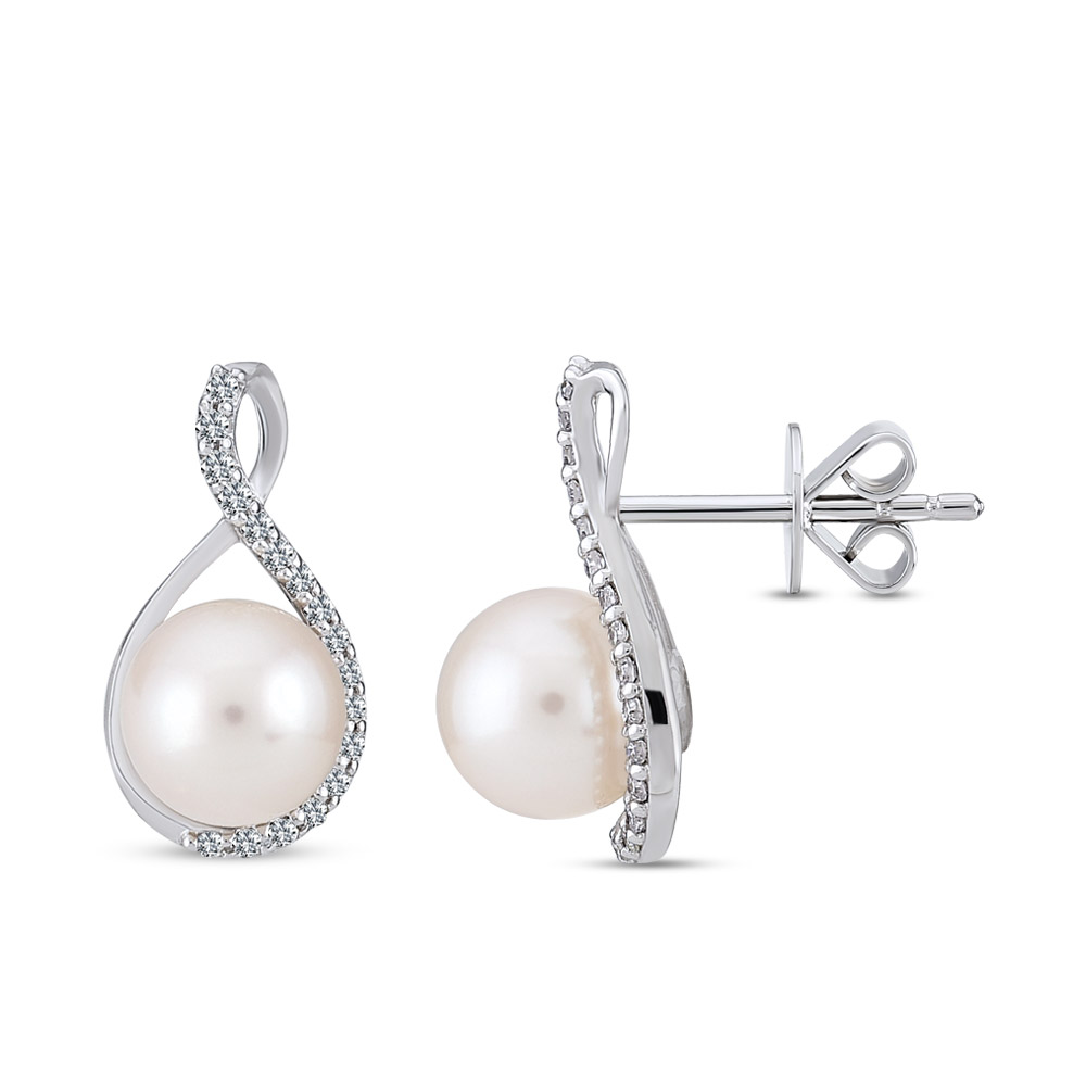 0,10ct Diamond White Pearl Earrings